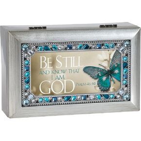 Be Still Know I Am God Brushed Silvertone Jewelry Music Box Plays in The Garden