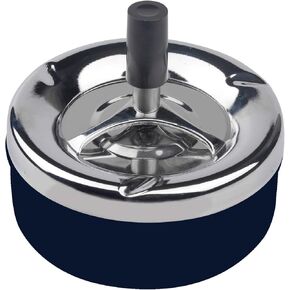 M Round Push Down Stainless Steel Modern Tabletop Cigarette Ashtray with Spinning Tray, Cigarette Ashtray for Indoor or Outdoor Use, Desktop Smoking Ash Tray for Home Office (Black)
