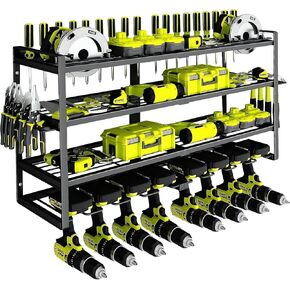 Power Tool Organizer Wall Mount,8 Drill Holder Wall Mount,4-Layer Garage Tool Organizer Wall Mount,Heavy Duty Power Tool Rack,Cordless Tool Organizer with Screwdriver Holder/Hammer Holder/Plier Holder
