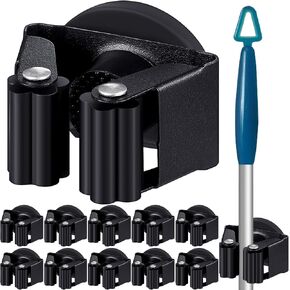 4 Pcs Magnetic Mop Broom Holder Movable Magnetic Broom Holder Rack, Magnetic Holder Anti Slip Wall Mounted Utility for Cleaning Tools, Garage, Kitchen, Laundry, Garden (Black)
