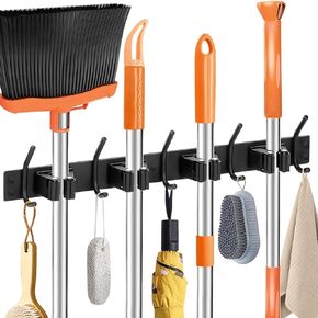 Broom Holder Wall Mount, 4 Racks and 5 Hooks Mop Holder Wall Mount, Stainless Steel Heavy Duty Garden Tool Broom Organizer Wall Mount, Laundry Room, Kitchen, Closet, Shed, Garage Organizer