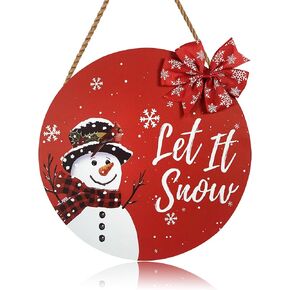 Christmas Snowman Door Sign Front Door Decor Wall Hanging Decoration Xmas Wood Door Hanger for Outdoor Porch Indoor 12in