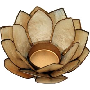 Contrast Turquoise Blue Capiz Shell Lotus Flower Small Tealight Candle Holder, One Size