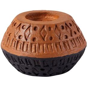 47th & Main Modern Engraved Candle Holder Two-Tone Tealight Candleholder, 4.25" Dia x 2.5" H, Terra Cotta/Black