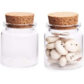 2Pcs 50ml Empty Clear Glass Bottles Vials Jars with Cork Stoppers Message Wishing Bottle Little Empty Storage Jars Container, 50mm Tall X 47mm Diameter