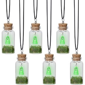 6 Packs Ghost Necklace Glow In The Dark Ghost Necklace Funny Moss Ghost in A Bottle Necklace Adopt A Ghost Idea Novelty Gift for Ghost Friends Jewelry Gifts for Women and Men
