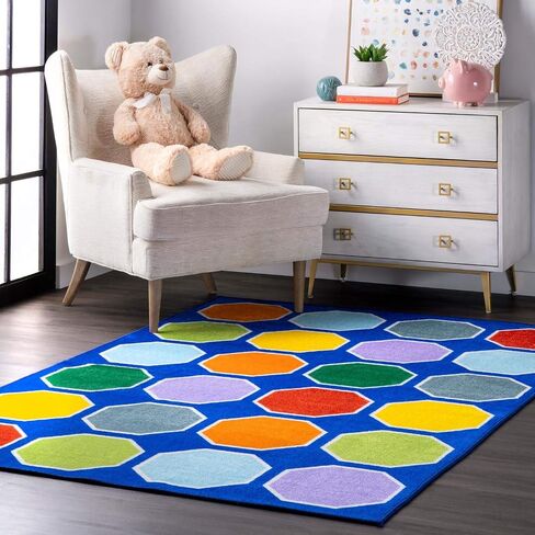 سجادة منطقة مطبوعة من NuLOOM Kecia Octagons، 5x7، أزرق in Kuwait