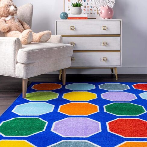 سجادة منطقة مطبوعة من NuLOOM Kecia Octagons، 5x7، أزرق in Kuwait