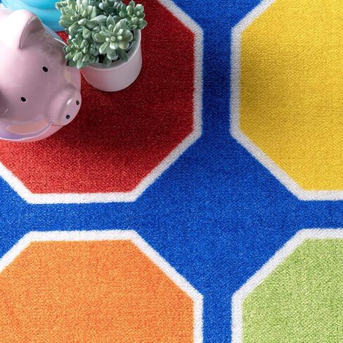 سجادة منطقة مطبوعة من NuLOOM Kecia Octagons، 5x7، أزرق in Kuwait