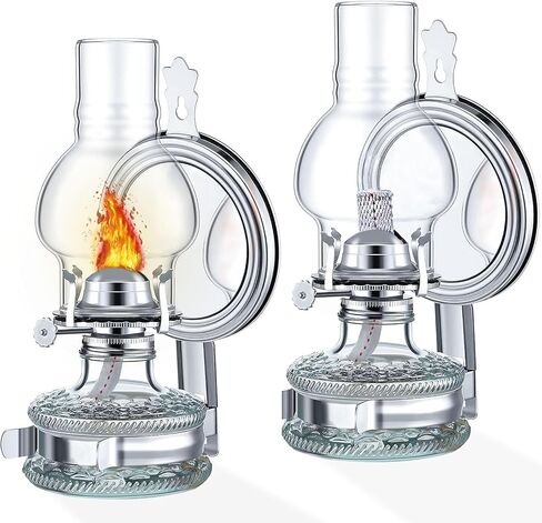 2 Pack Large Wall Kerosene Lamp Lantern Rustic Chamber Oil Lamps for Indoor Use Wall Mounted Oil Lamp for Indoor Use Vintage Glass Clear Hurricane Lantern in Saudi Arabia