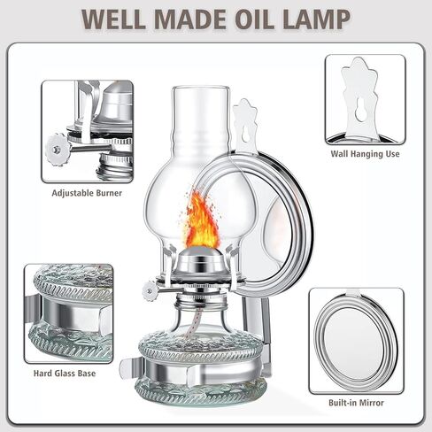 2 Pack Large Wall Kerosene Lamp Lantern Rustic Chamber Oil Lamps for Indoor Use Wall Mounted Oil Lamp for Indoor Use Vintage Glass Clear Hurricane Lantern in Saudi Arabia