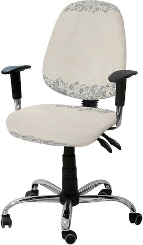 Botanical Plant Office Chair Covers Stretchable 2 Piece, Soft Decorative Computer Desk Chair Cover Protector Universal Rotating Chair Slipcover Spring Easter Bunny Colored Eggs Plaid Blue in Saudi Arabia