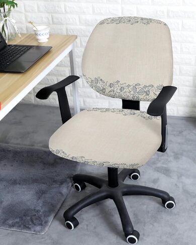 Botanical Plant Office Chair Covers Stretchable 2 Piece, Soft Decorative Computer Desk Chair Cover Protector Universal Rotating Chair Slipcover Spring Easter Bunny Colored Eggs Plaid Blue in Saudi Arabia