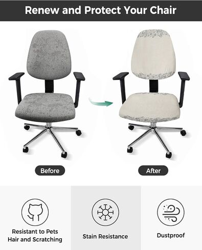 Botanical Plant Office Chair Covers Stretchable 2 Piece, Soft Decorative Computer Desk Chair Cover Protector Universal Rotating Chair Slipcover Spring Easter Bunny Colored Eggs Plaid Blue in Saudi Arabia