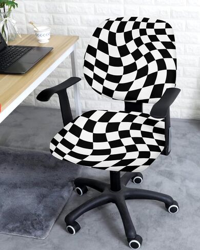 Botanical Plant Office Chair Covers Stretchable 2 Piece, Soft Decorative Computer Desk Chair Cover Protector Universal Rotating Chair Slipcover Spring Easter Bunny Colored Eggs Plaid Blue in Saudi Arabia