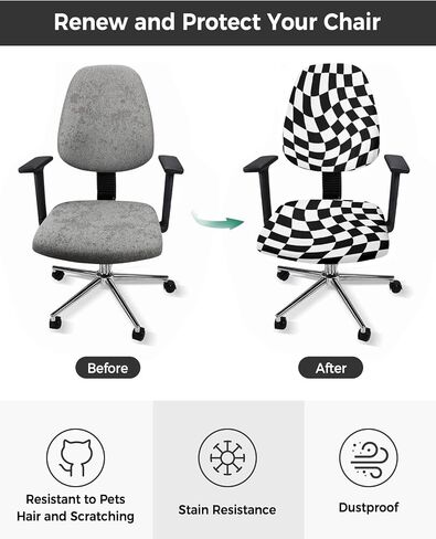 Botanical Plant Office Chair Covers Stretchable 2 Piece, Soft Decorative Computer Desk Chair Cover Protector Universal Rotating Chair Slipcover Spring Easter Bunny Colored Eggs Plaid Blue in Saudi Arabia
