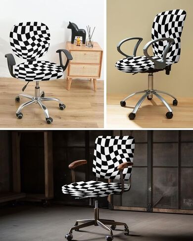 Botanical Plant Office Chair Covers Stretchable 2 Piece, Soft Decorative Computer Desk Chair Cover Protector Universal Rotating Chair Slipcover Spring Easter Bunny Colored Eggs Plaid Blue in Saudi Arabia