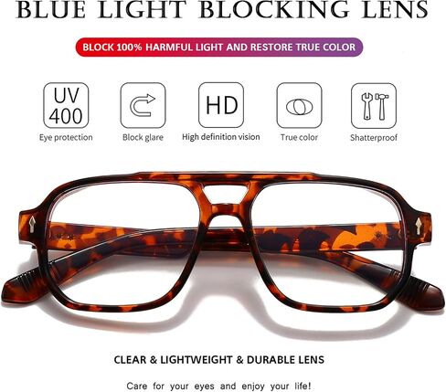 PORADAY Blue Light Blocking Glasses for Women Men 70s Retro Square Aviator Eyeglasses Rectangle Computer Eyewear in Saudi Arabia