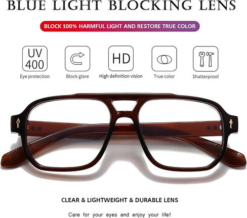 PORADAY Blue Light Blocking Glasses for Women Men 70s Retro Square Aviator Eyeglasses Rectangle Computer Eyewear in Saudi Arabia