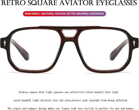 PORADAY Blue Light Blocking Glasses for Women Men 70s Retro Square Aviator Eyeglasses Rectangle Computer Eyewear in Saudi Arabia