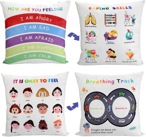Classroom Must Haves Throw Pillow Covers Set of 2 - Calming Corner School Counselor Office Mental Health Pillow Decor Calm Down Corner Items for Home Kids Dutch Velvet 18x18 Inch in Saudi Arabia