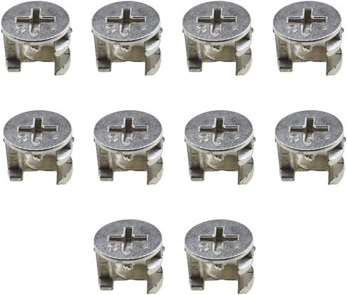 Furniture Connector Cam Lock Fittings Dowel Flat Back Fastener with Pre-Inserted Bolt Nut Table Side Knock Down Solid Hole Properly Screw Snug Grab for Drawer Dresser Cabinet 10PCS 15x12mm in Saudi Arabia