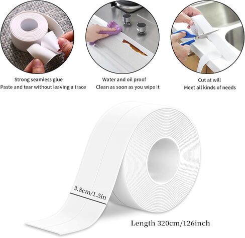 Caulk Tape,Sealant Strip Waterproof Self Adhesive for Toilet Base Tub Surround Bathroom Sink Edge Protector(1.5" x 10.5 F,White) in Saudi Arabia