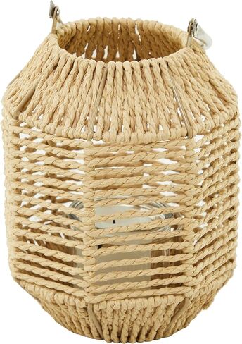The Novogratz Metal Handmade Decorative Candle Lantern with Glass Holder and Handle, 13" x 13" x 16", Brown in Saudi Arabia