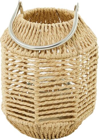 The Novogratz Metal Handmade Decorative Candle Lantern with Glass Holder and Handle, 13" x 13" x 16", Brown in Saudi Arabia