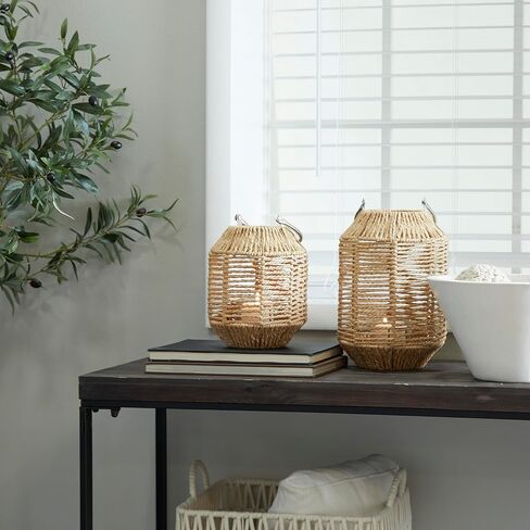 The Novogratz Metal Handmade Decorative Candle Lantern with Glass Holder and Handle, 13" x 13" x 16", Brown in Saudi Arabia