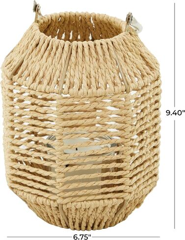 The Novogratz Metal Handmade Decorative Candle Lantern with Glass Holder and Handle, 13" x 13" x 16", Brown in Saudi Arabia