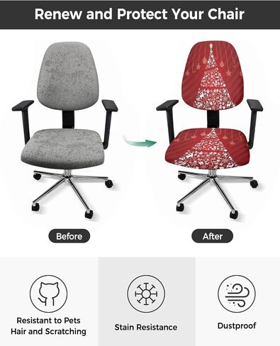 Savannan Computer Office Chair Covers,Merry Christmas Fantasy Tree Star Gift Elk New Year Ornament Dark Green Stretchable Universal Chair Cover Stretch Rotating Super Fit Chair Slipcover 1pcs in Saudi Arabia