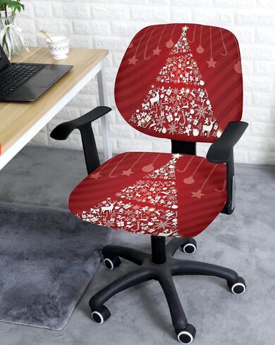 Savannan Computer Office Chair Covers,Merry Christmas Fantasy Tree Star Gift Elk New Year Ornament Dark Green Stretchable Universal Chair Cover Stretch Rotating Super Fit Chair Slipcover 1pcs in Saudi Arabia
