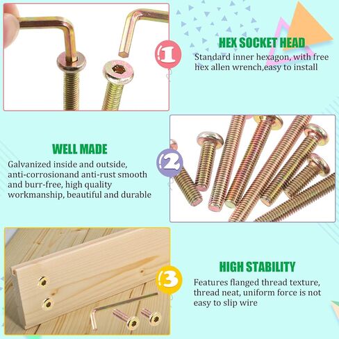 Keadic 181 Pcs M6 Zinc Plated Furniture Screw Hardware Replacement Kit Contains Hex Socket Cap Bolts Barrel Nuts, Wood Thread Nutsert, Four Claws T-Nuts and Flange Nuts for Cots Beds Table Crib in Saudi Arabia