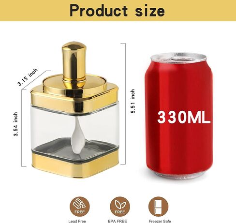 Glass Condiment Spice Jars, Container with Lids and Spoons(11oz/320 ml), Gold Salt Jar, 2Pack Seasoning Box Set for Sugar, Pepper, for Kitchen Counter，Brown Sugar Container. in Saudi Arabia