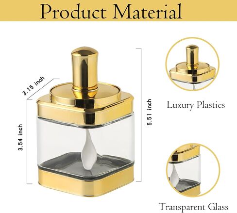 Glass Condiment Spice Jars, Container with Lids and Spoons(11oz/320 ml), Gold Salt Jar, 2Pack Seasoning Box Set for Sugar, Pepper, for Kitchen Counter，Brown Sugar Container. in Saudi Arabia
