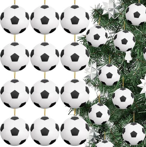 12 قطعة كرة قدم عيد الميلاد لتزيين شجرة عيد الميلاد، 2.6 بوصة كرة شجرة عيد الميلاد معلقة زخرفة رياضية ديكور in Kuwait