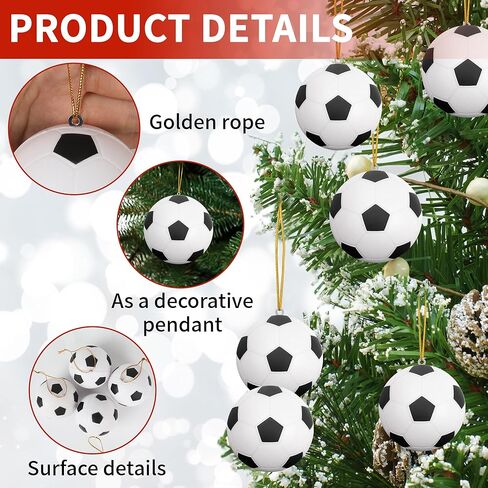 12 قطعة كرة قدم عيد الميلاد لتزيين شجرة عيد الميلاد، 2.6 بوصة كرة شجرة عيد الميلاد معلقة زخرفة رياضية ديكور in Kuwait