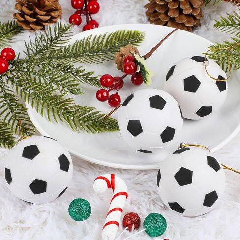 12 قطعة كرة قدم عيد الميلاد لتزيين شجرة عيد الميلاد، 2.6 بوصة كرة شجرة عيد الميلاد معلقة زخرفة رياضية ديكور in Kuwait
