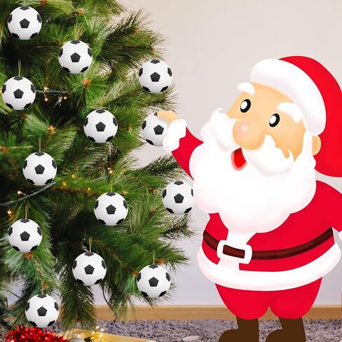 12 قطعة كرة قدم عيد الميلاد لتزيين شجرة عيد الميلاد، 2.6 بوصة كرة شجرة عيد الميلاد معلقة زخرفة رياضية ديكور in Kuwait
