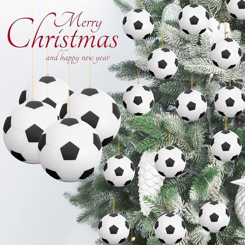 12 قطعة كرة قدم عيد الميلاد لتزيين شجرة عيد الميلاد، 2.6 بوصة كرة شجرة عيد الميلاد معلقة زخرفة رياضية ديكور in Kuwait