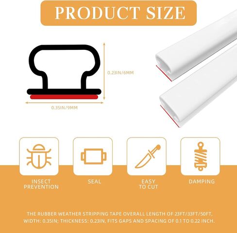 Rubber Weather Stripping Door Seal Strip, Self-Adhesive D-Shape Door Weather Stripping for Door Frame Window Insulation Soundproof Large Gap, Easy Cut to Size (23 FT,White) in Saudi Arabia