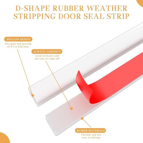 Rubber Weather Stripping Door Seal Strip, Self-Adhesive D-Shape Door Weather Stripping for Door Frame Window Insulation Soundproof Large Gap, Easy Cut to Size (23 FT,White) in Saudi Arabia