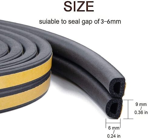 Weather Stripping D Type Door Seal Strip for Doors and Windows, Self AdhesiveSoundproof Weatherstrip, Against Cold Draught/Anti-Collision/Soundproof/Waterproof/Dustproof (19.7Ft-Black) in Kuwait
