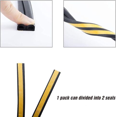 Weather Stripping D Type Door Seal Strip for Doors and Windows, Self AdhesiveSoundproof Weatherstrip, Against Cold Draught/Anti-Collision/Soundproof/Waterproof/Dustproof (19.7Ft-Black) in Kuwait