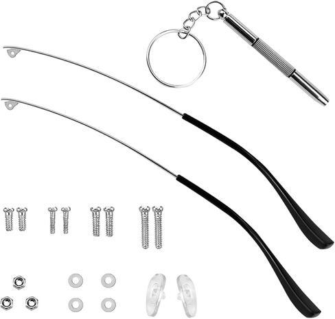 زوج واحد من أذرع استبدال النظارات المعدنية، استبدال ذراع أرجل النظارات العالمية - أرجل أذرع النظارات، براغي، غسالات لولبية، هيكل بديل للنظارات المعدنية لإصلاح النظارات in Kuwait