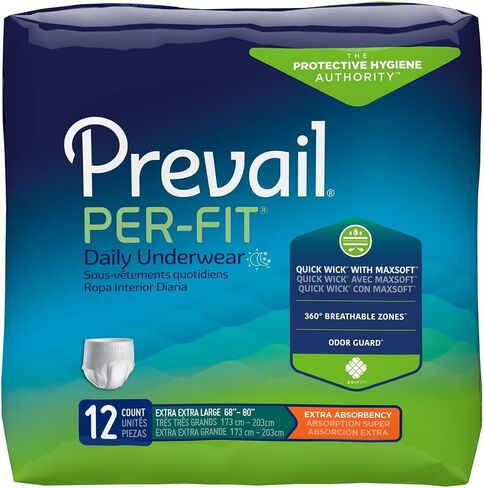 ملابس داخلية واقية من Prevail Per-Fit - امتصاص إضافي - ملابس داخلية للبالغين لعلاج سلس البول - مقاس XXL (عبوة من 1، إجمالي 12 قطعة) in Saudi Arabia
