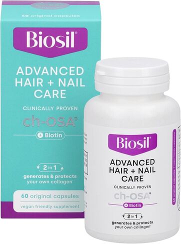 Biosil Advanced Hair + Nail Care - 60 Capsules - Grow, Strengthen & Thicken Hair and Nails - with Patented ch-OSA & Biotin - 30-Day Supply in Kuwait