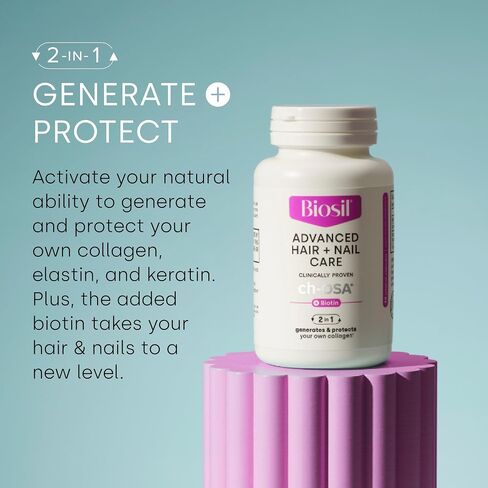 Biosil Advanced Hair + Nail Care - 60 Capsules - Grow, Strengthen & Thicken Hair and Nails - with Patented ch-OSA & Biotin - 30-Day Supply in Kuwait