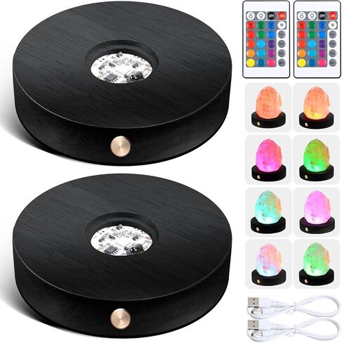 مجموعتان من قاعدة LED سوداء قابلة لإعادة الشحن وشاشة عرض كريستالية وقاعدة إضاءة LED خشبية و16 وضع إضاءة مع أجهزة تحكم عن بعد وكابلات شحن USB وحامل عرض مضاء لفن الزجاج الكريستالي in Kuwait